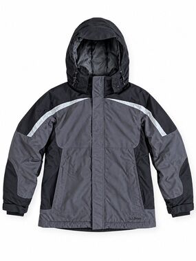 L.L. Bean Kids Insulated Ski Jacket Hooded Parka Black Gray Boys Medium 10-12
